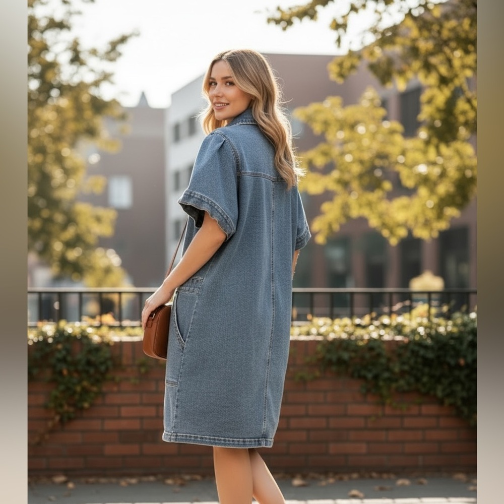 Habitual Light Blue Denim Button-Front Mini/Midi Size Large. Like New
